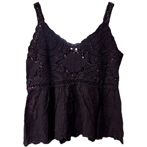 POL Lace Tank Black Crochet Peplum Boho Festival NEW - Picture 10 of 11